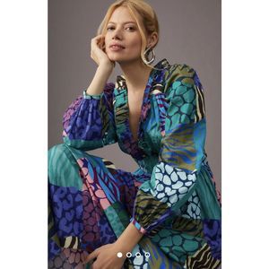 NWOT Anthropologie Geisha Designs Patchwork Dress Multicolor Animal Print Size L